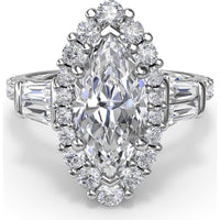 Marquise Engagement Ring Setting with Diamond Halo and Baguette Side Stones by Fana - 1.25 Carat Total Diamond Weight
