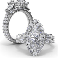 Marquise Engagement Ring Setting with Diamond Halo and Baguette Side Stones by Fana - 1.25 Carat Total Diamond Weight