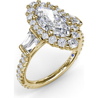 Marquise Engagement Ring Setting with Diamond Halo and Baguette Side Stones by Fana - 1.25 Carat Total Diamond Weight