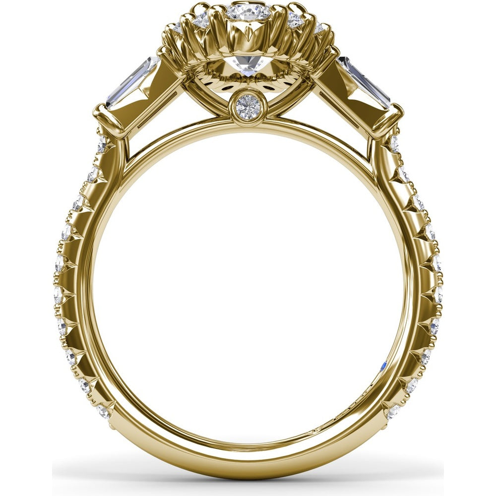Marquise Engagement Ring Setting with Diamond Halo and Baguette Side Stones by Fana - 1.25 Carat Total Diamond Weight