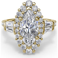 Marquise Engagement Ring Setting with Diamond Halo and Baguette Side Stones by Fana - 1.25 Carat Total Diamond Weight