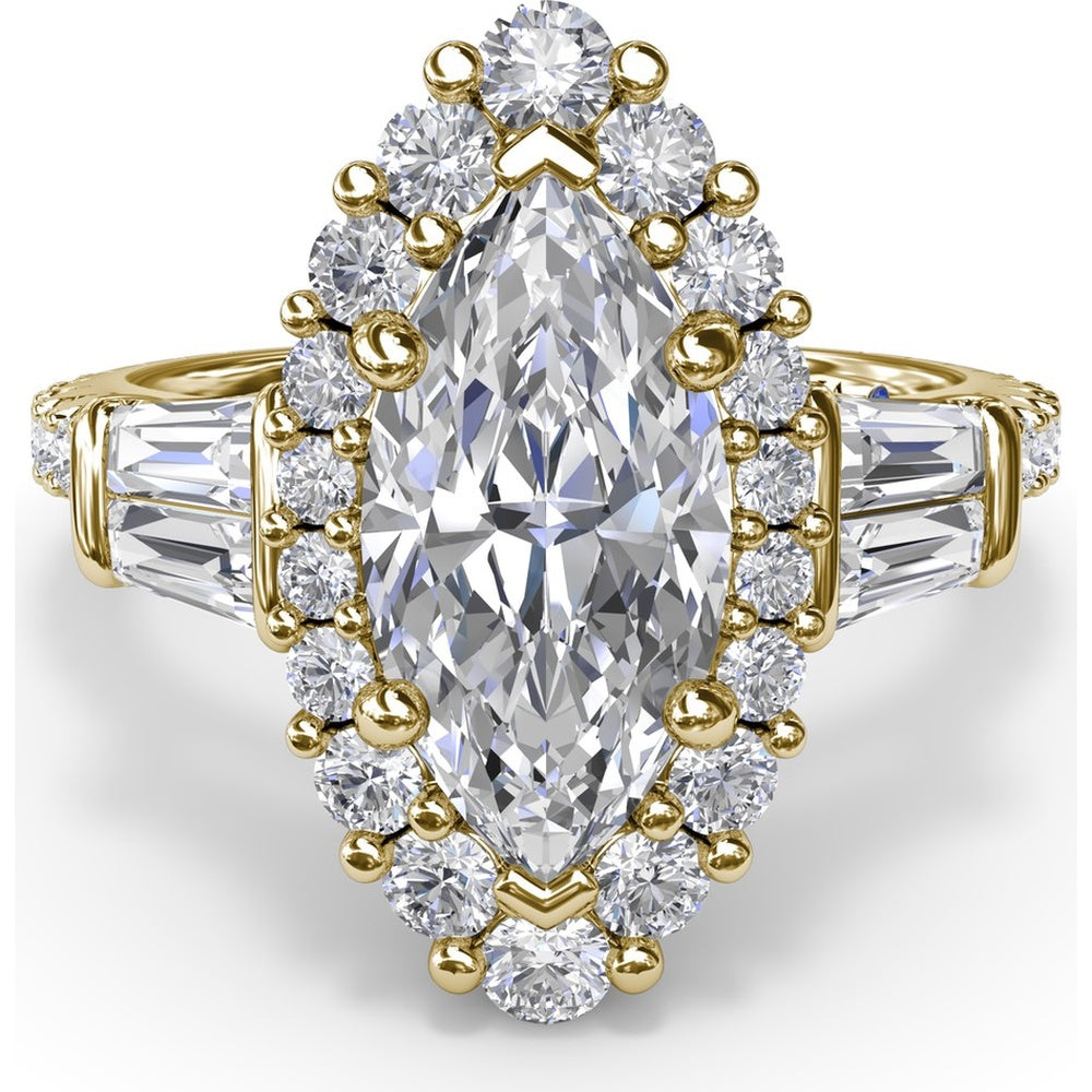 Marquise Engagement Ring Setting with Diamond Halo and Baguette Side Stones by Fana - 1.25 Carat Total Diamond Weight
