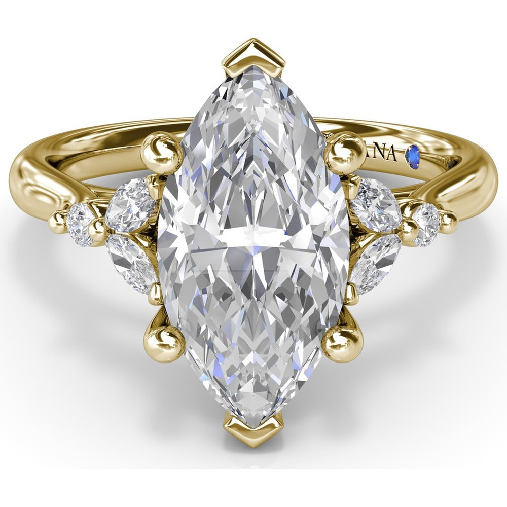 Marquise Engagement Ring Setting with Hidden Halo and Diamond Accents by Fana - 0.25 Carat Total Diamond Weight