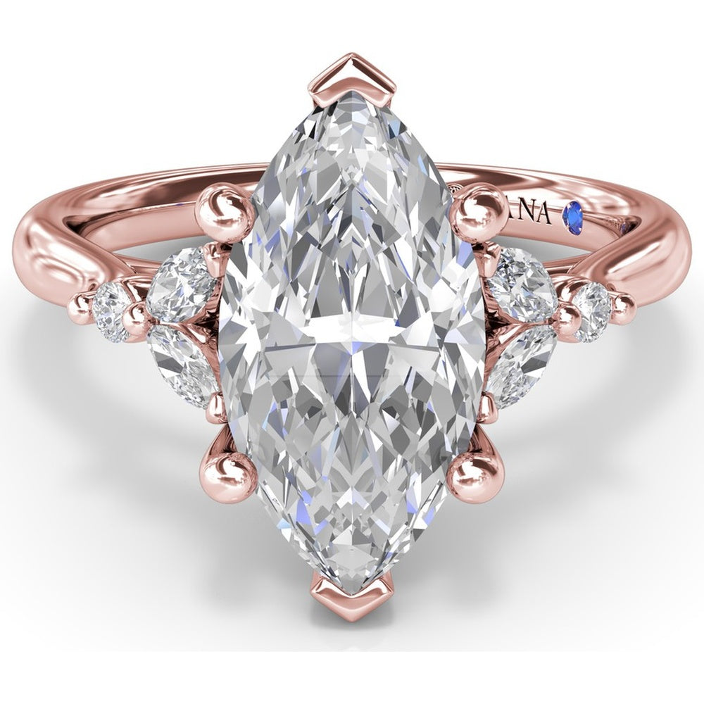 Marquise Engagement Ring Setting with Hidden Halo and Diamond Accents by Fana - 0.25 Carat Total Diamond Weight