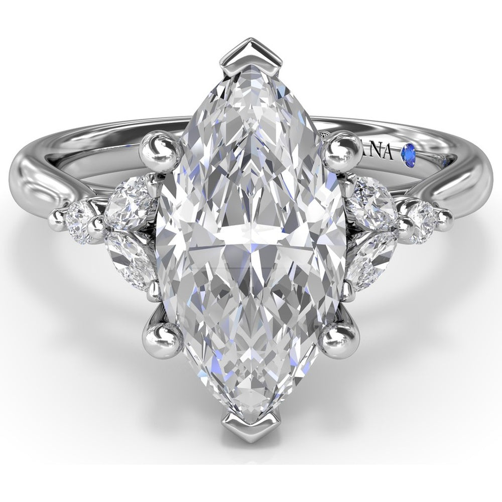 Marquise Engagement Ring Setting with Hidden Halo and Diamond Accents by Fana - 0.25 Carat Total Diamond Weight
