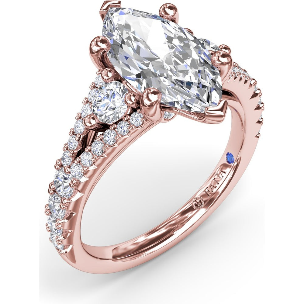 Marquise Engagement Ring Setting with Split Shank and Pavé Diamonds by Fana - 0.73 Carat Total Diamond Weight