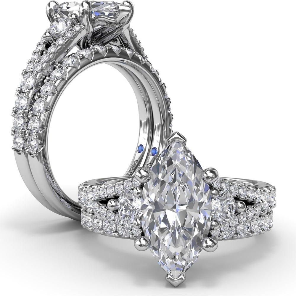 Marquise Engagement Ring Setting with Split Shank and Pavé Diamonds by Fana - 0.73 Carat Total Diamond Weight