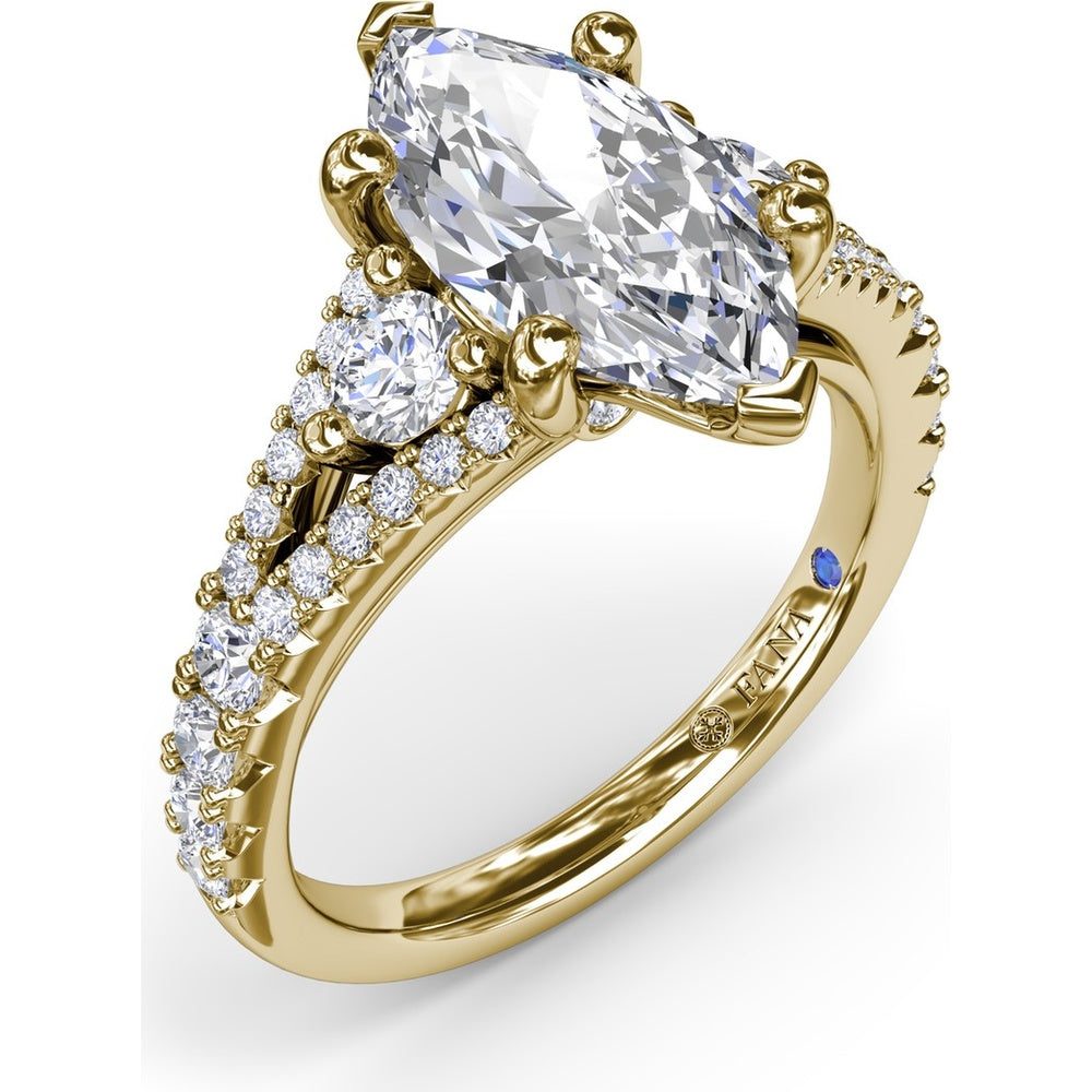 Marquise Engagement Ring Setting with Split Shank and Pavé Diamonds by Fana - 0.73 Carat Total Diamond Weight