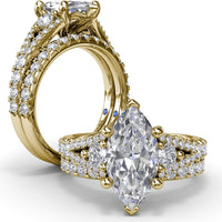 Marquise Engagement Ring Setting with Split Shank and Pavé Diamonds by Fana - 0.73 Carat Total Diamond Weight