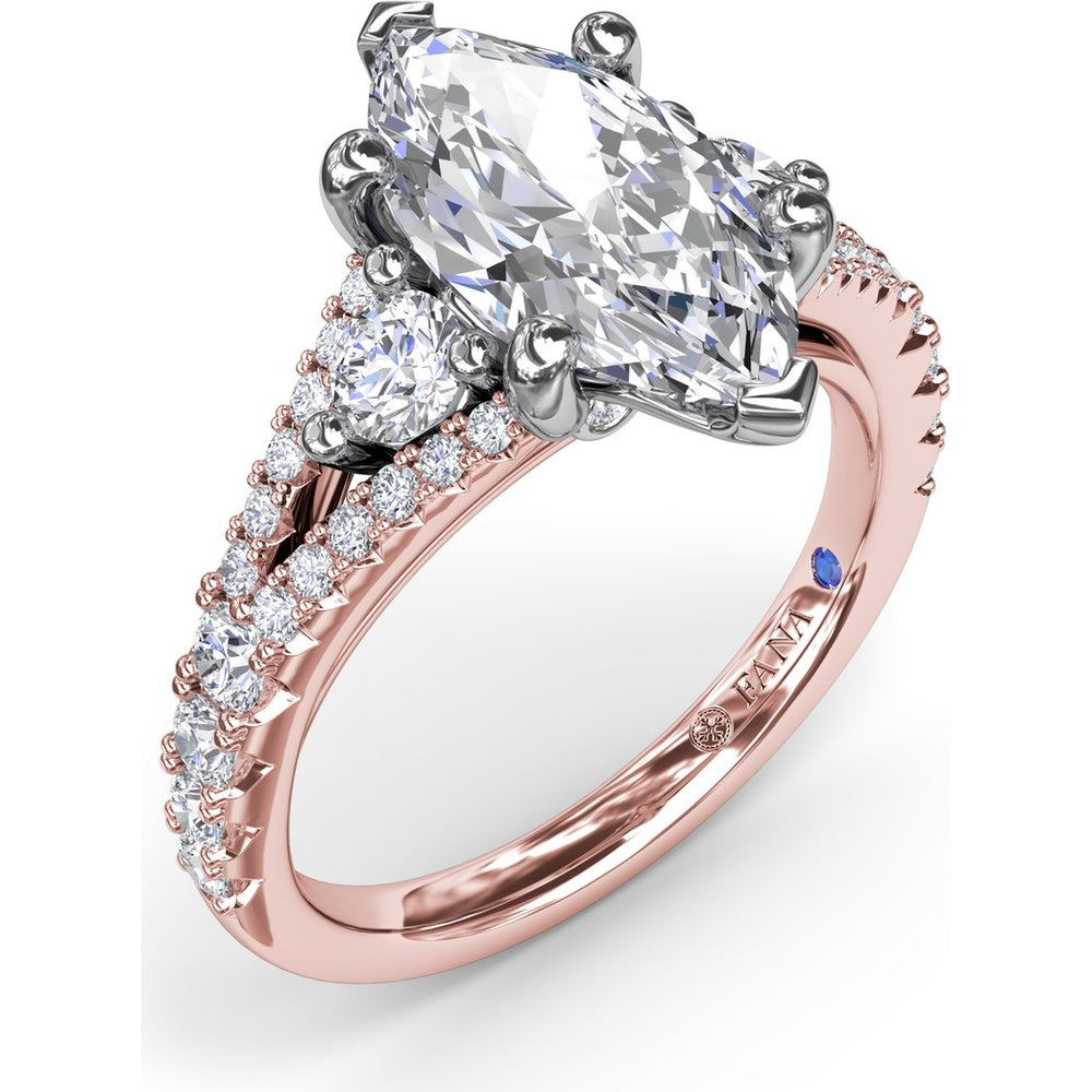 Marquise Engagement Ring Setting with Split Shank and Pavé Diamonds by Fana - 0.73 Carat Total Diamond Weight