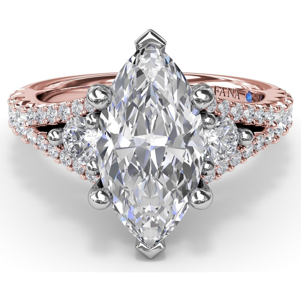 Marquise Engagement Ring Setting with Split Shank and Pavé Diamonds by Fana - 0.73 Carat Total Diamond Weight