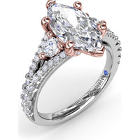 Marquise Engagement Ring Setting with Split Shank and Pavé Diamonds by Fana - 0.73 Carat Total Diamond Weight