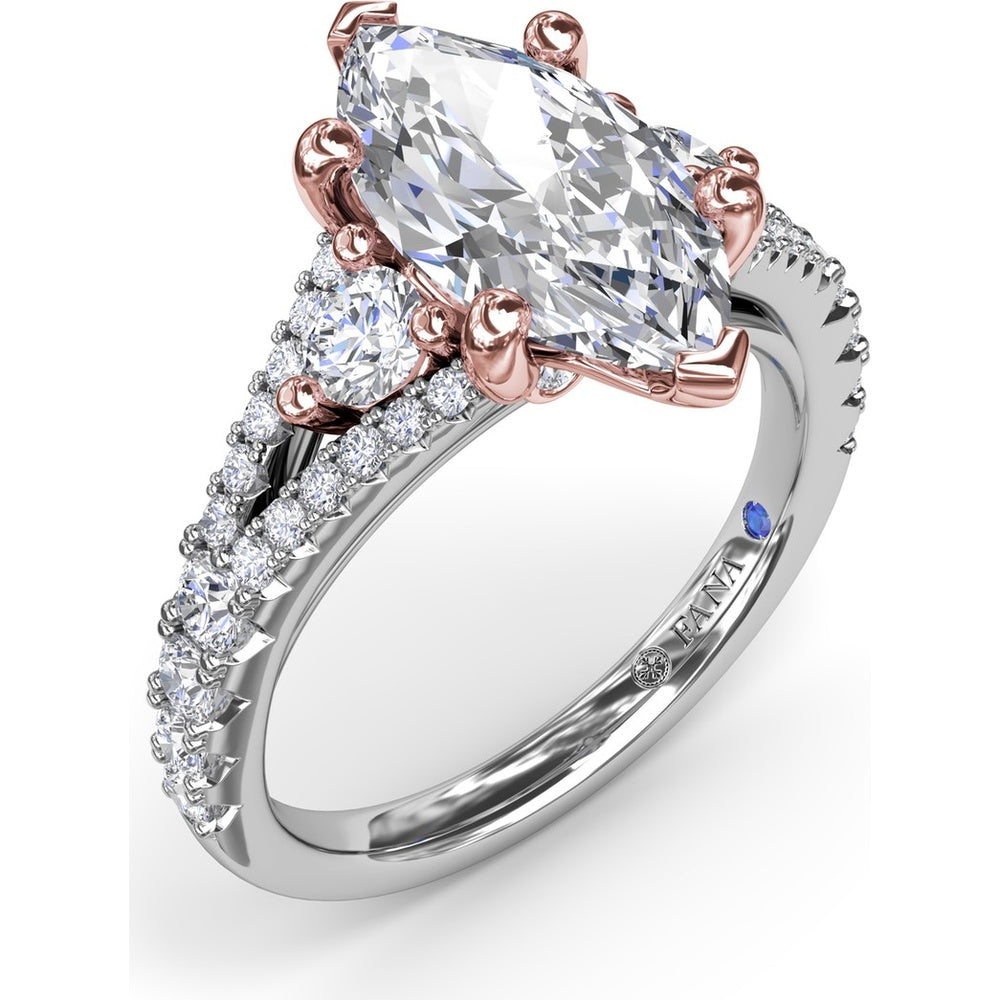 Marquise Engagement Ring Setting with Split Shank and Pavé Diamonds by Fana - 0.73 Carat Total Diamond Weight