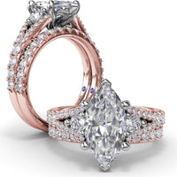 Marquise Engagement Ring Setting with Split Shank and Pavé Diamonds by Fana - 0.73 Carat Total Diamond Weight