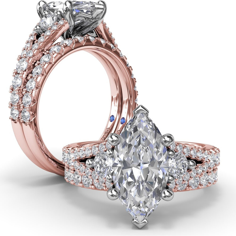 Marquise Engagement Ring Setting with Split Shank and Pavé Diamonds by Fana - 0.73 Carat Total Diamond Weight
