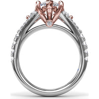 Marquise Engagement Ring Setting with Split Shank and Pavé Diamonds by Fana - 0.73 Carat Total Diamond Weight