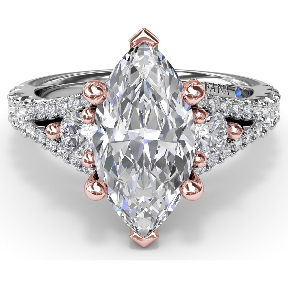 Marquise Engagement Ring Setting with Split Shank and Pavé Diamonds by Fana - 0.73 Carat Total Diamond Weight