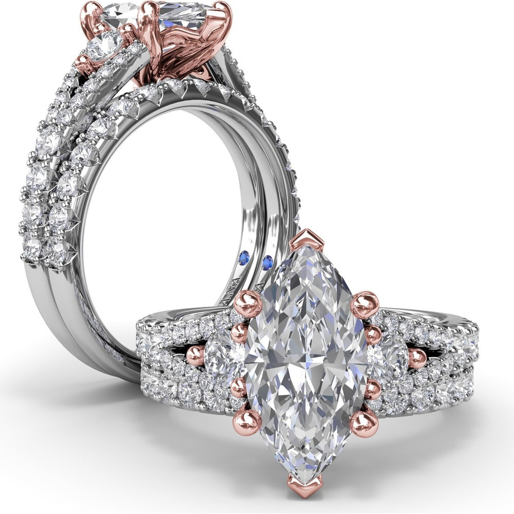 Marquise Engagement Ring Setting with Split Shank and Pavé Diamonds by Fana - 0.73 Carat Total Diamond Weight