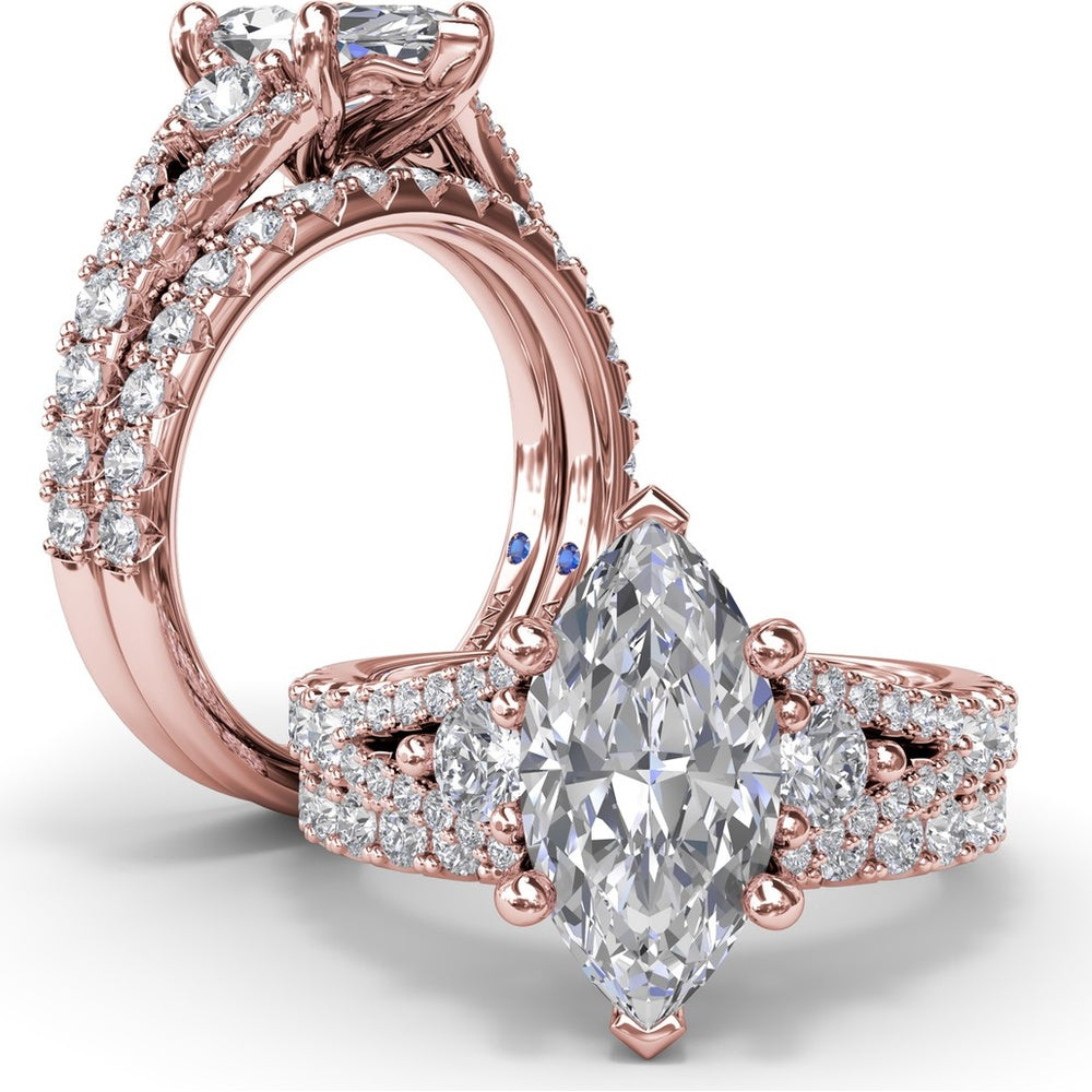 Marquise Engagement Ring Setting with Split Shank and Pavé Diamonds by Fana - 0.73 Carat Total Diamond Weight