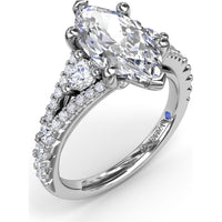 Marquise Engagement Ring Setting with Split Shank and Pavé Diamonds by Fana - 0.73 Carat Total Diamond Weight
