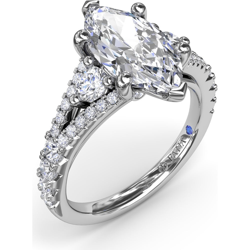 Marquise Engagement Ring Setting with Split Shank and Pavé Diamonds by Fana - 0.73 Carat Total Diamond Weight