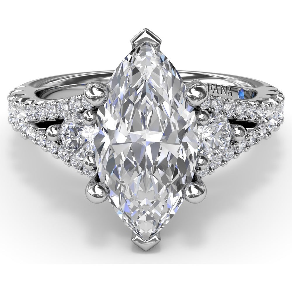 Marquise Engagement Ring Setting with Split Shank and Pavé Diamonds by Fana - 0.73 Carat Total Diamond Weight