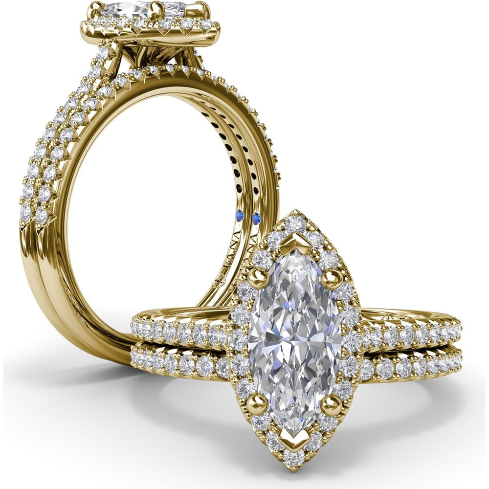 Marquise Halo Engagement Ring Setting with Pavé Band by Fana - 0.32 Carat Total Diamond Weight