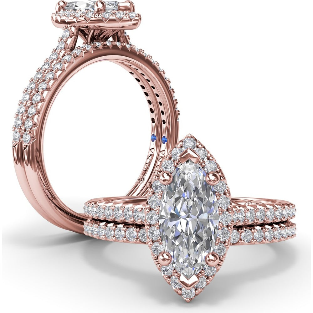 Marquise Halo Engagement Ring Setting with Pavé Band by Fana - 0.32 Carat Total Diamond Weight