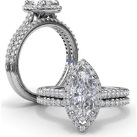 Marquise Halo Engagement Ring Setting with Pavé Band by Fana - 0.32 Carat Total Diamond Weight