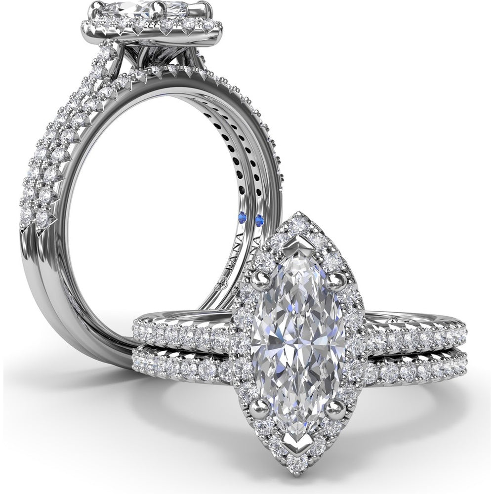 Marquise Halo Engagement Ring Setting with Pavé Band by Fana - 0.32 Carat Total Diamond Weight