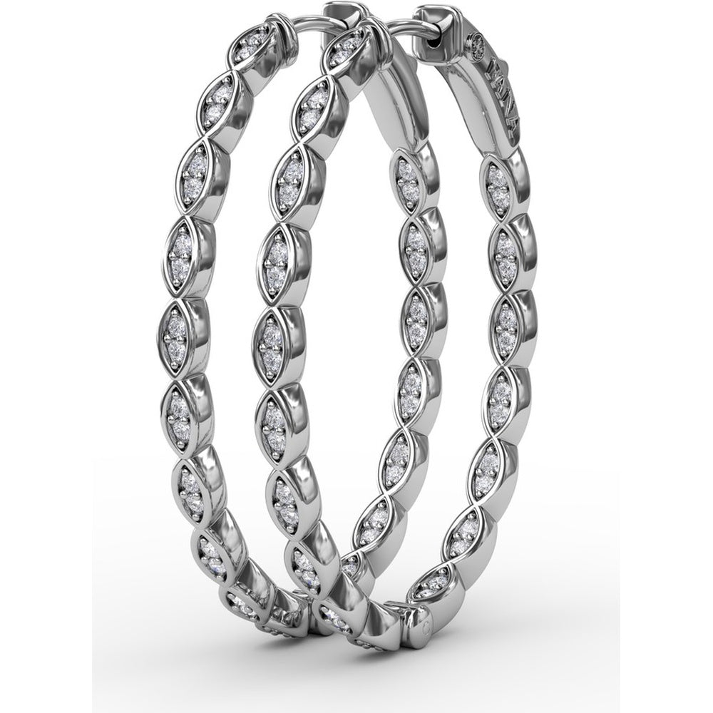 Marquise Link Hoop Earrings with Prong Set Round Diamonds by Fana - 0.47 Carat Total Diamond Weight