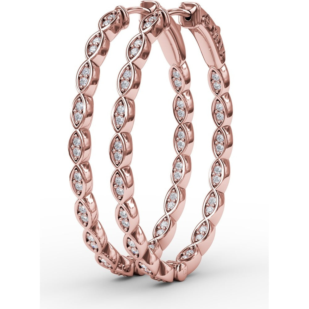 Marquise Link Hoop Earrings with Prong Set Round Diamonds by Fana - 0.47 Carat Total Diamond Weight
