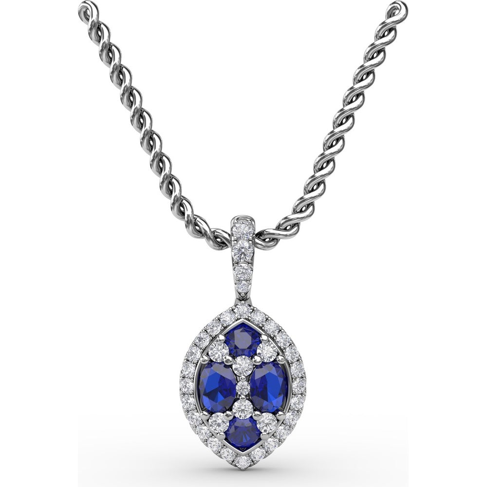 Marquise Sapphire Cluster Pendant with Diamond Halo by Fana - 1.05 Carat Total Gemstone Weight