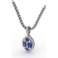 Marquise Sapphire Cluster Pendant with Diamond Halo by Fana - 1.05 Carat Total Gemstone Weight