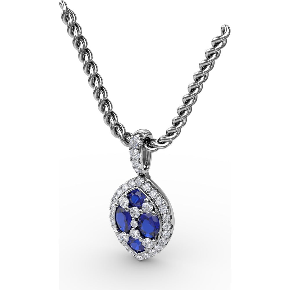 Marquise Sapphire Cluster Pendant with Diamond Halo by Fana - 1.05 Carat Total Gemstone Weight