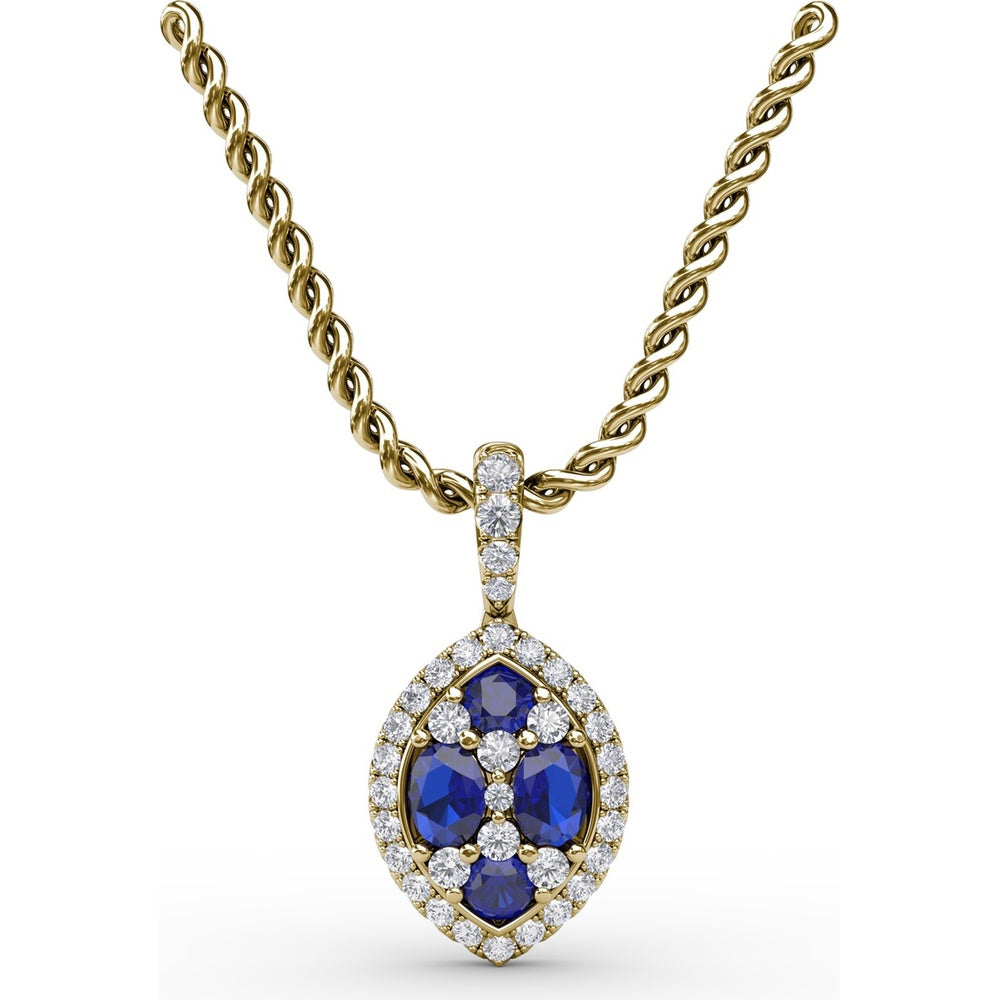 Marquise Sapphire Cluster Pendant with Diamond Halo by Fana - 1.05 Carat Total Gemstone Weight