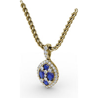 Marquise Sapphire Cluster Pendant with Diamond Halo by Fana - 1.05 Carat Total Gemstone Weight