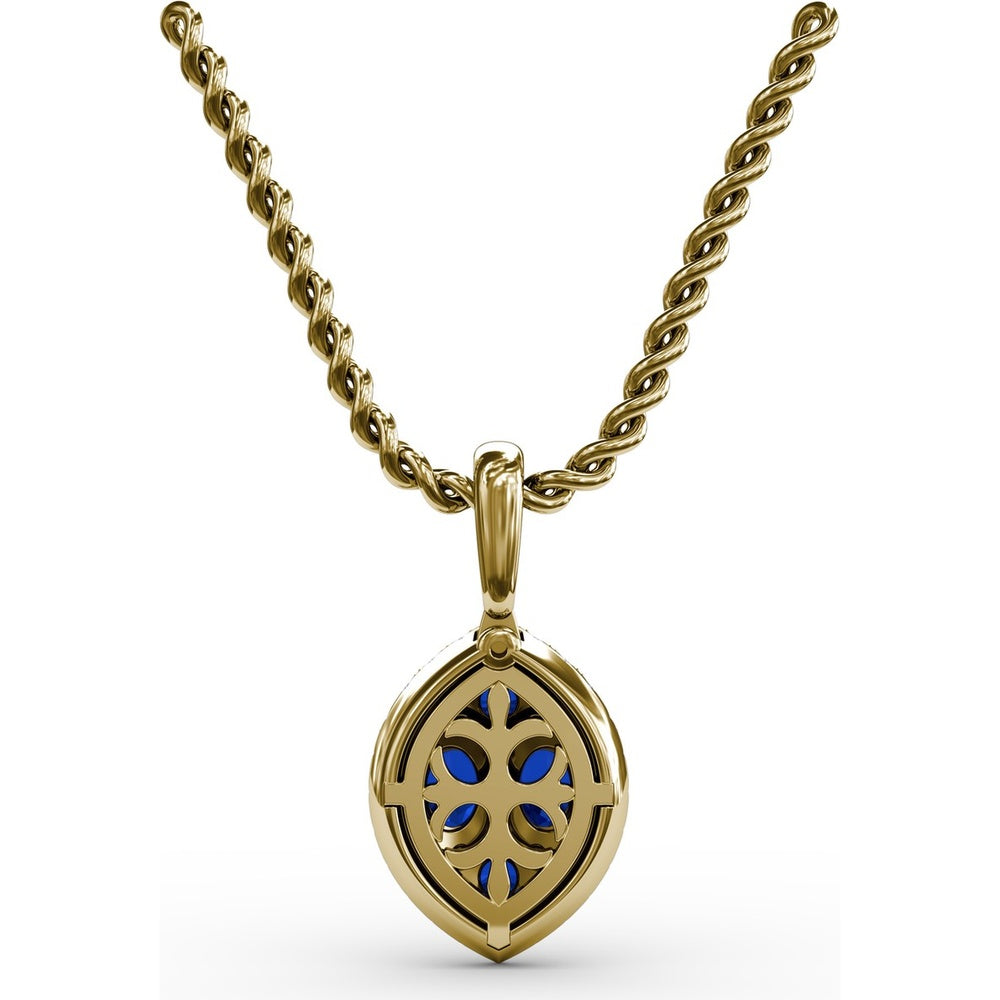 Marquise Sapphire Cluster Pendant with Diamond Halo by Fana - 1.05 Carat Total Gemstone Weight