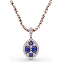 Marquise Sapphire Cluster Pendant with Diamond Halo by Fana - 1.05 Carat Total Gemstone Weight