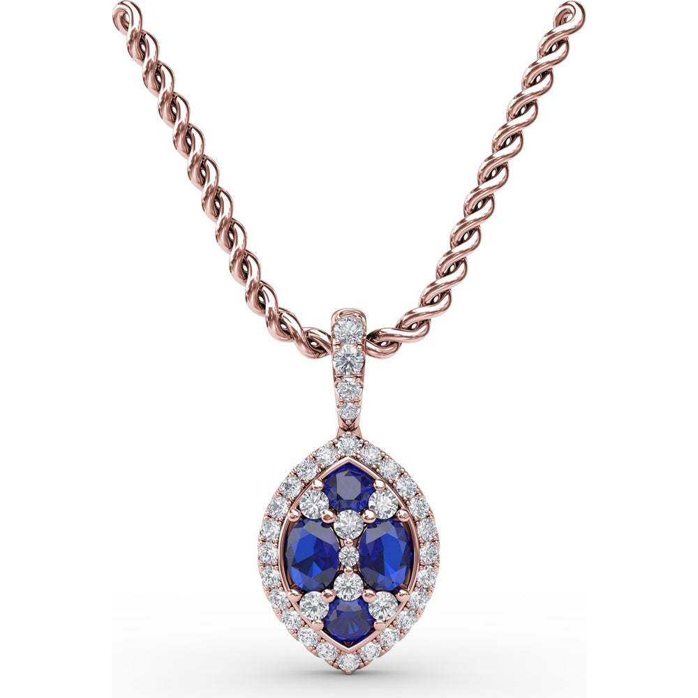 Marquise Sapphire Cluster Pendant with Diamond Halo by Fana - 1.05 Carat Total Gemstone Weight