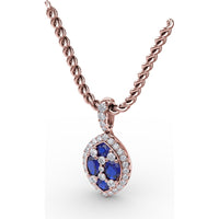Marquise Sapphire Cluster Pendant with Diamond Halo by Fana - 1.05 Carat Total Gemstone Weight
