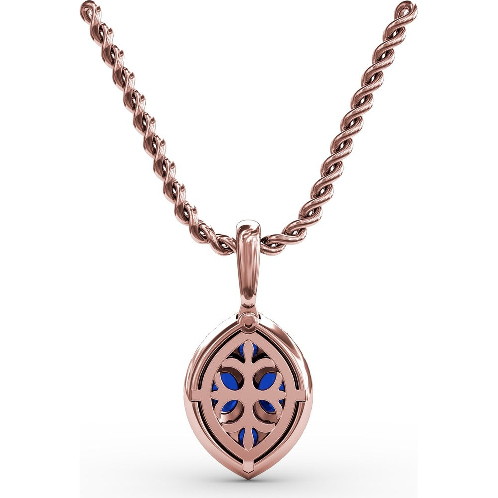 Marquise Sapphire Cluster Pendant with Diamond Halo by Fana - 1.05 Carat Total Gemstone Weight
