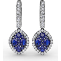 Marquise Shaped Dangle Earrings with Cluster Sapphires and Diamond Halo by Fana - 2.06 Carat Total Gemstone Weight