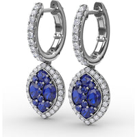 Marquise Shaped Dangle Earrings with Cluster Sapphires and Diamond Halo by Fana - 2.06 Carat Total Gemstone Weight