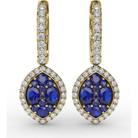 Marquise Shaped Dangle Earrings with Cluster Sapphires and Diamond Halo by Fana - 2.06 Carat Total Gemstone Weight