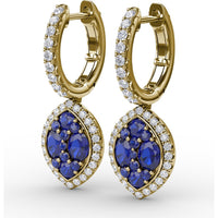 Marquise Shaped Dangle Earrings with Cluster Sapphires and Diamond Halo by Fana - 2.06 Carat Total Gemstone Weight