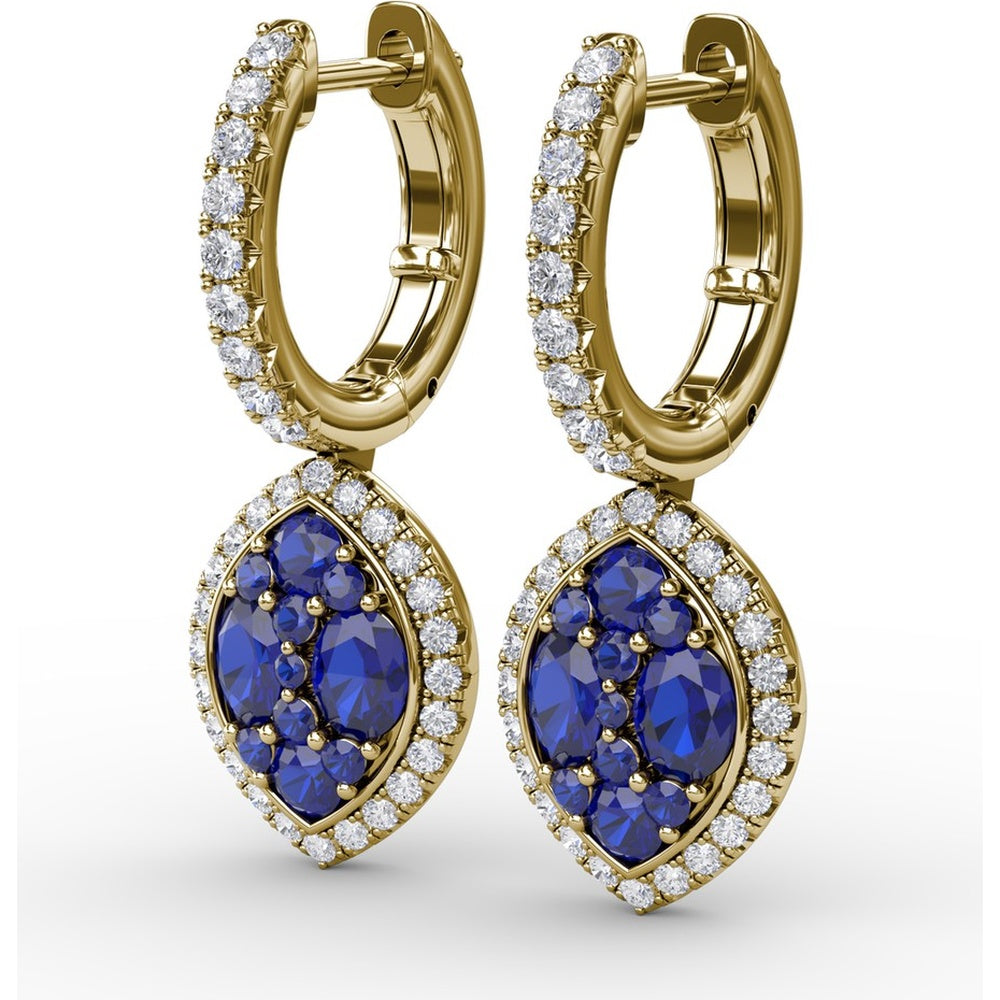 Marquise Shaped Dangle Earrings with Cluster Sapphires and Diamond Halo by Fana - 2.06 Carat Total Gemstone Weight