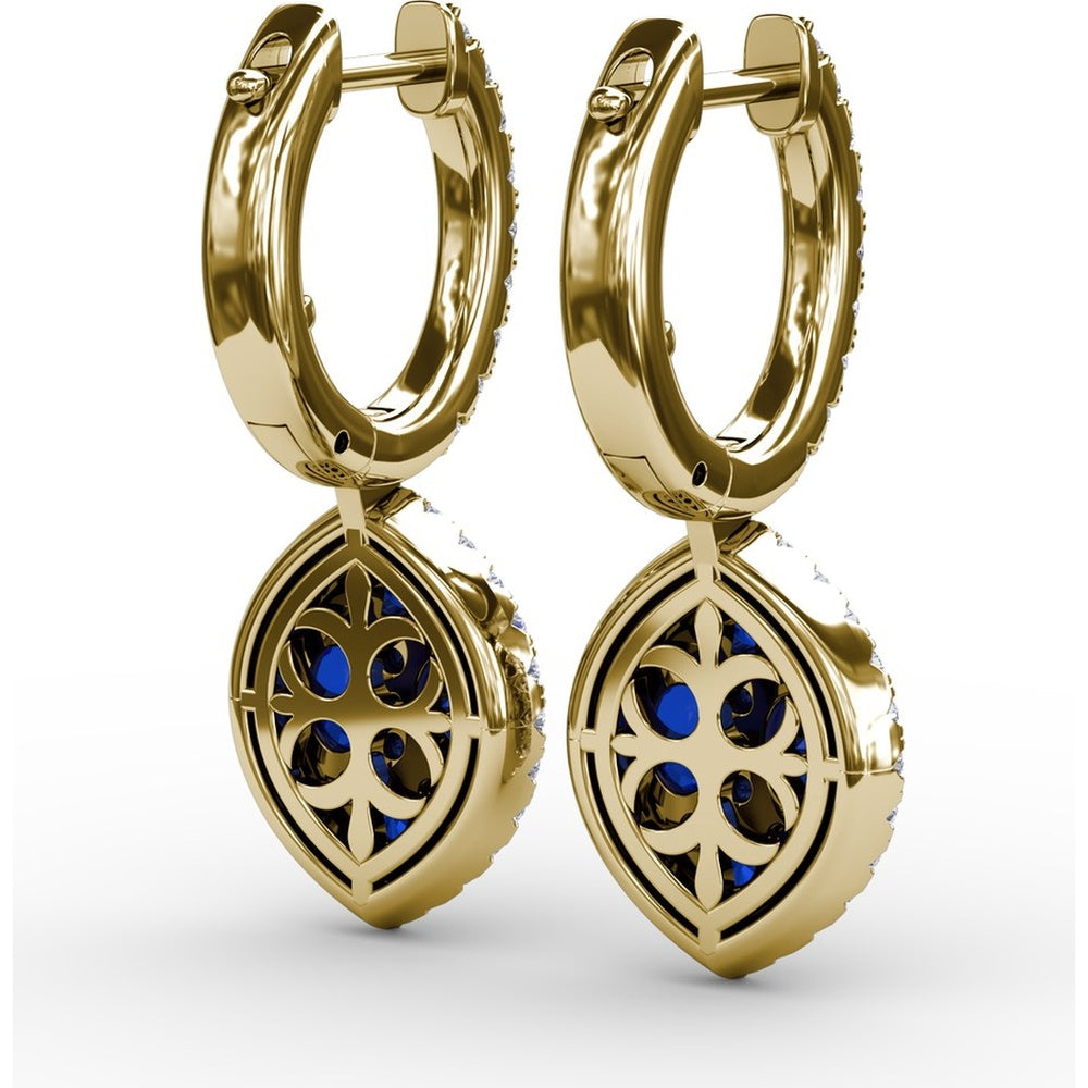 Marquise Shaped Dangle Earrings with Cluster Sapphires and Diamond Halo by Fana - 2.06 Carat Total Gemstone Weight