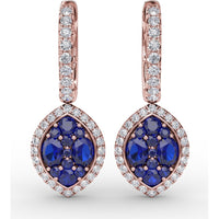Marquise Shaped Dangle Earrings with Cluster Sapphires and Diamond Halo by Fana - 2.06 Carat Total Gemstone Weight