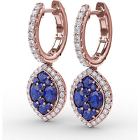 Marquise Shaped Dangle Earrings with Cluster Sapphires and Diamond Halo by Fana - 2.06 Carat Total Gemstone Weight